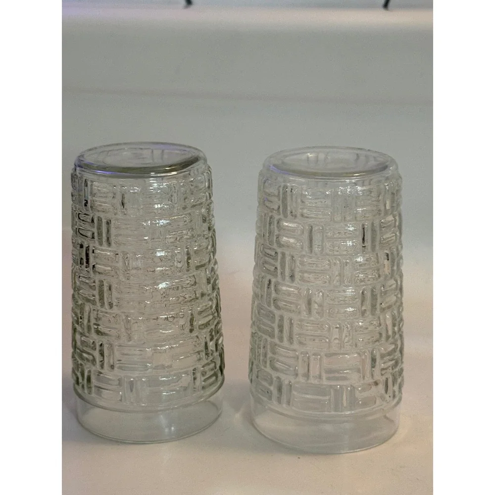 Vintage Clear Textured Basketweave Glass Tumblers Set of 2 Drinking Glasses